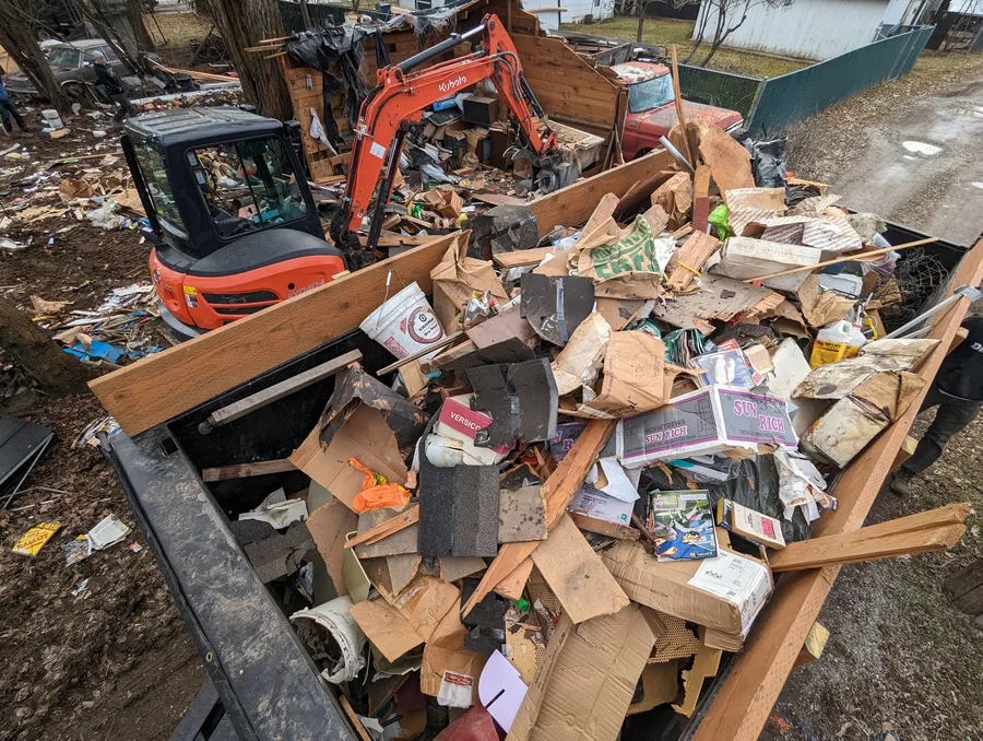 Shed demolition in progress