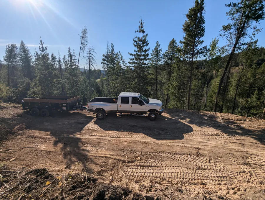 Truck loaded with logs after hauling