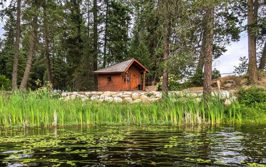 Cabin viewed from the water after completion