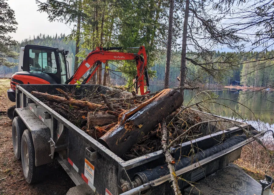 Clearing brush into trailer